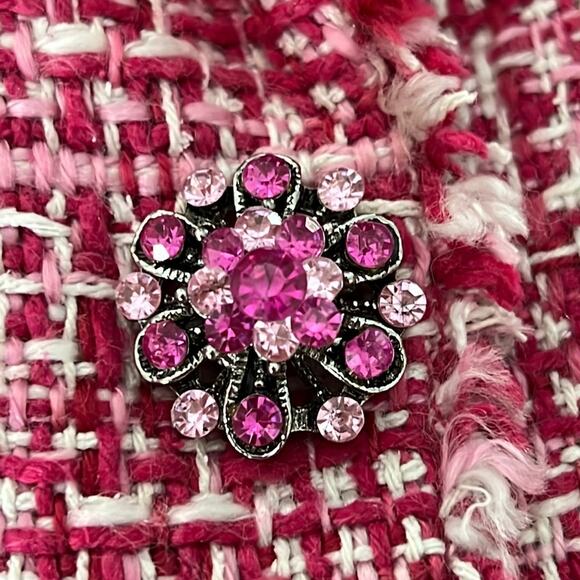 I.C.E. Pink Woven Silk Blend Suit Jacket Blazer Woman Size 6 Jewel Buttons - Picture 8 of 12